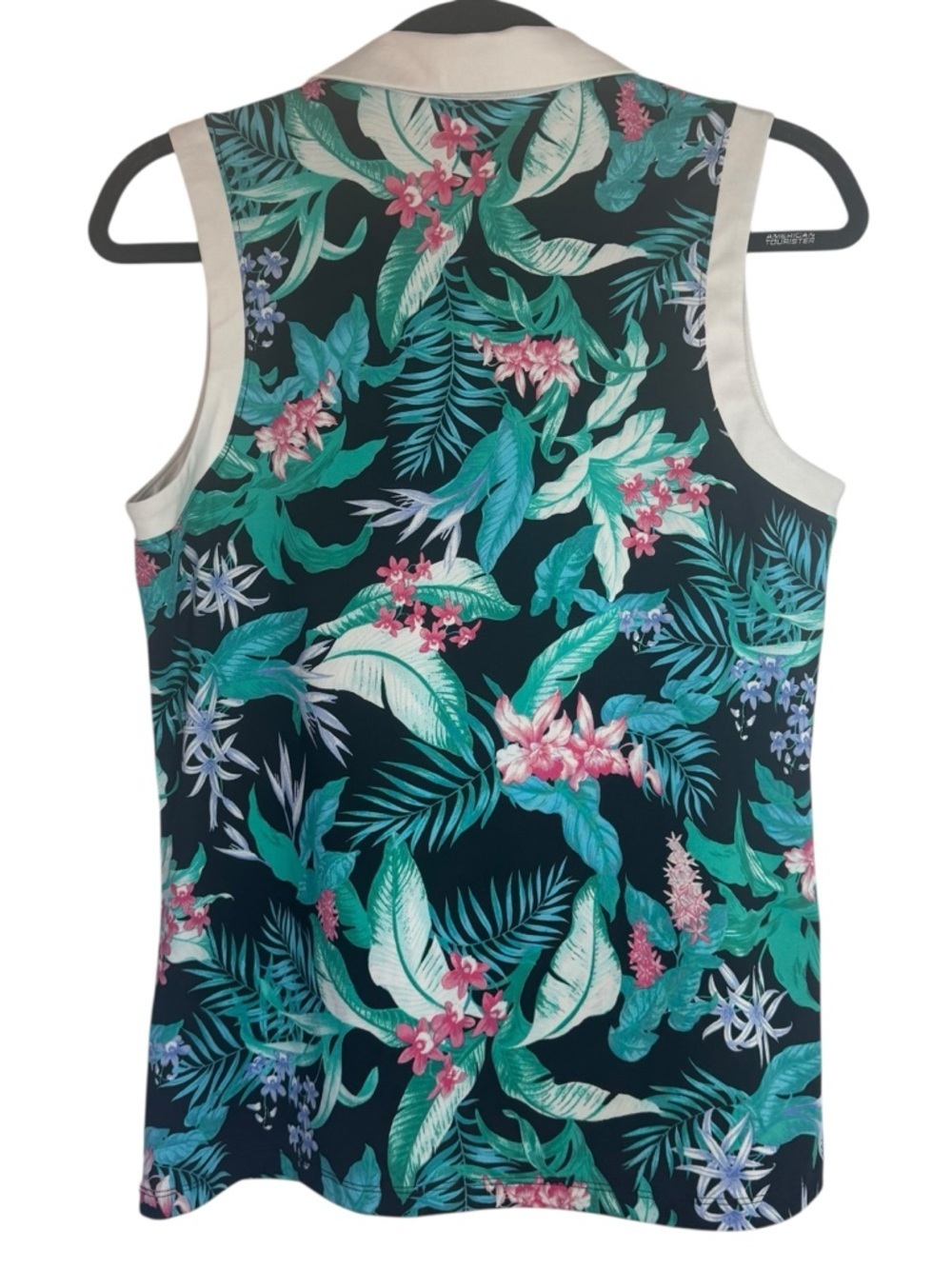 Tommy Bahama Sleeveless Polo Tank in Black with Teal & Pink Floral Print - Picture 2 of 7